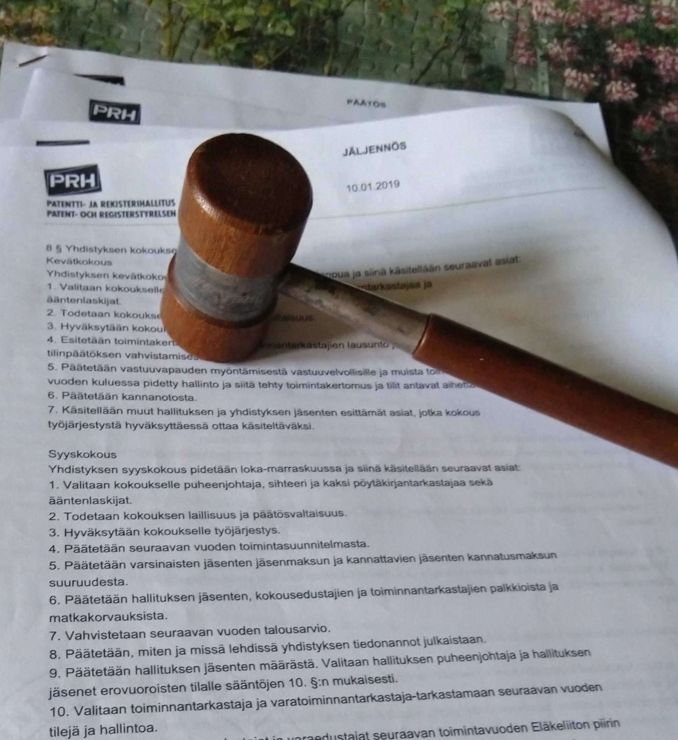 yhdistyksen säännöt ja nuija