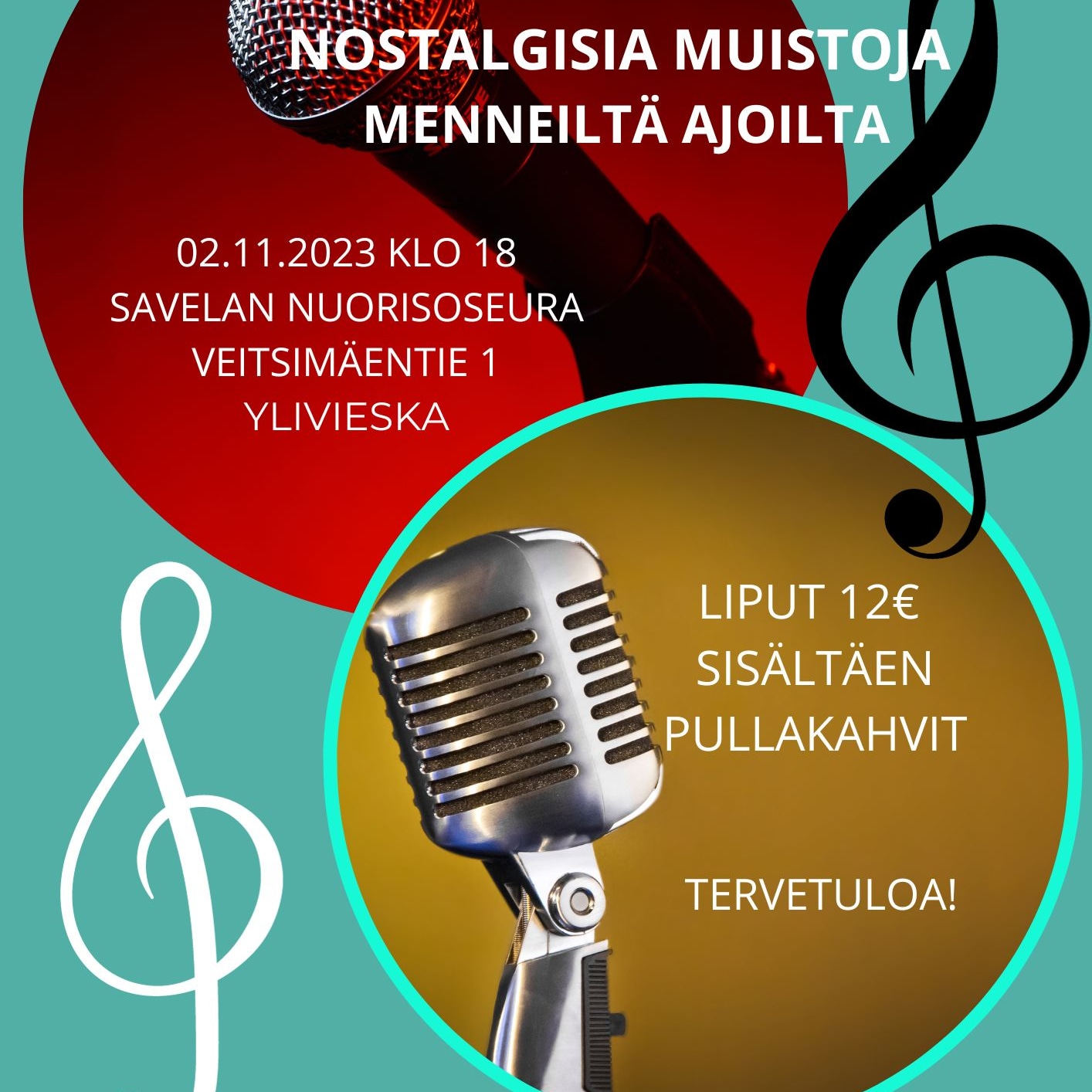 Punainen ja ruskea ympyrä, joissa mikrofonit