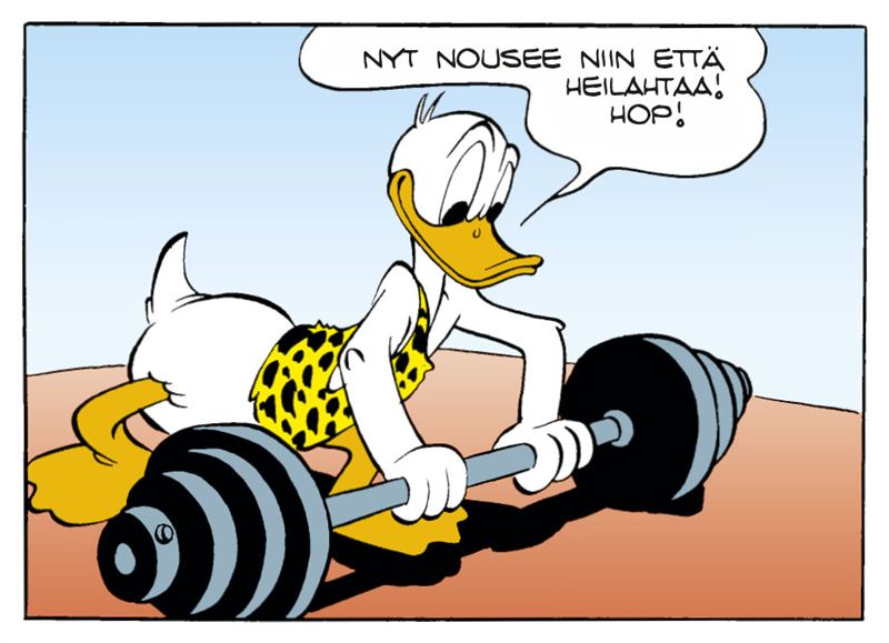 AkuAnkka nostaa painoja