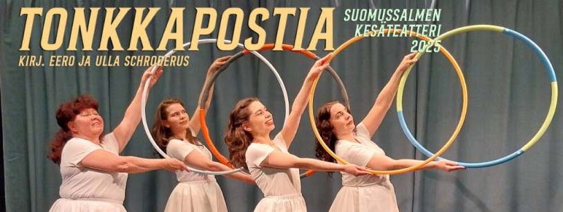 Esite teatterikappaleesta Tonkkapostia, kuvassa neljä naista 