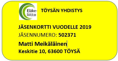EL Töysä jäsenkortin malli