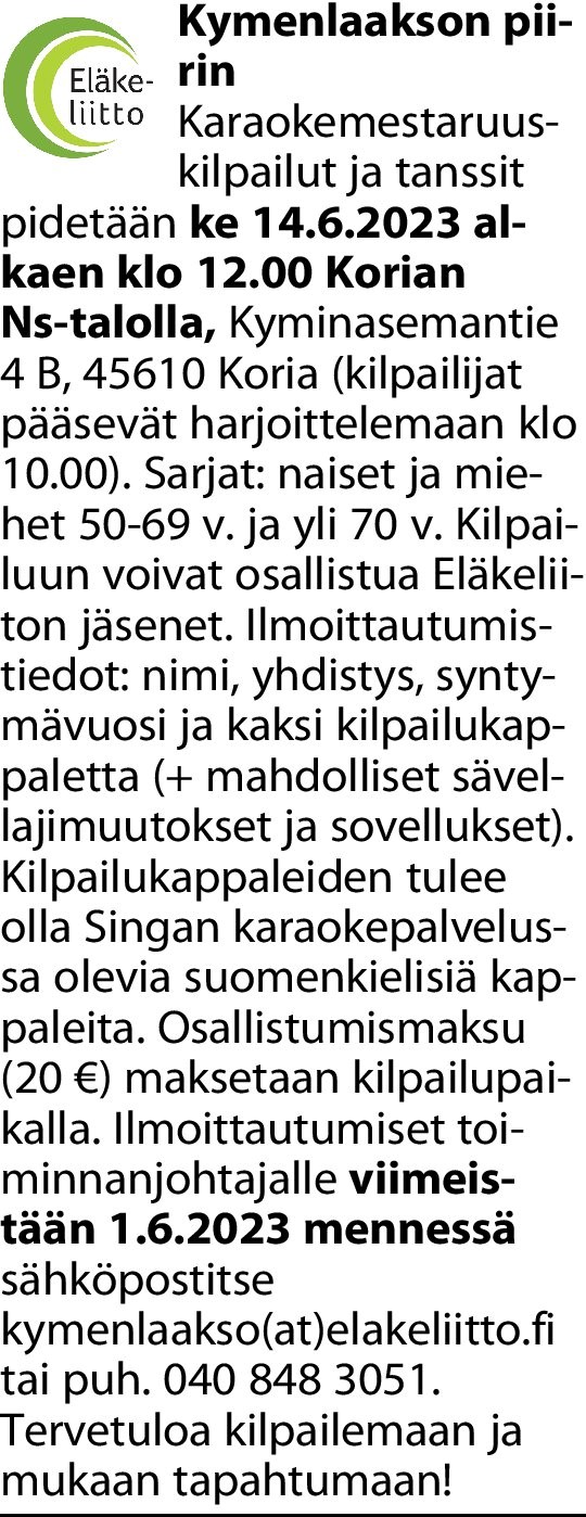 Piirin karaoke kilpailu ilmoitus