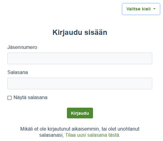 Kuvassa kirjautumisikkuna omaeljakseen