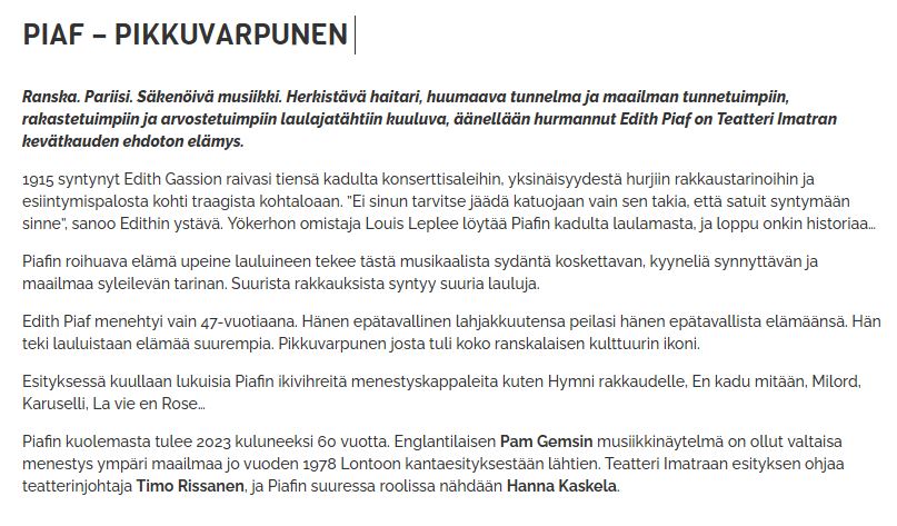 seloste esityksestä