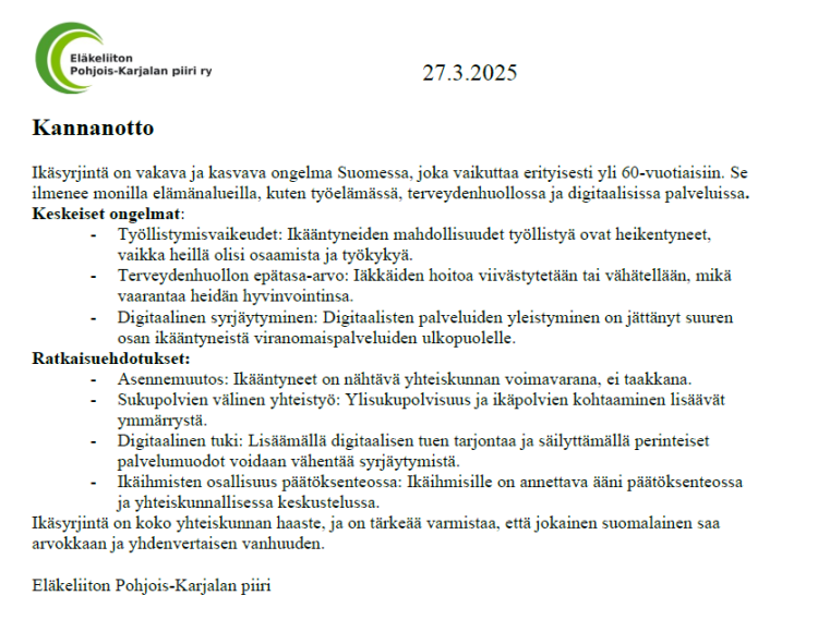 Kannanotto