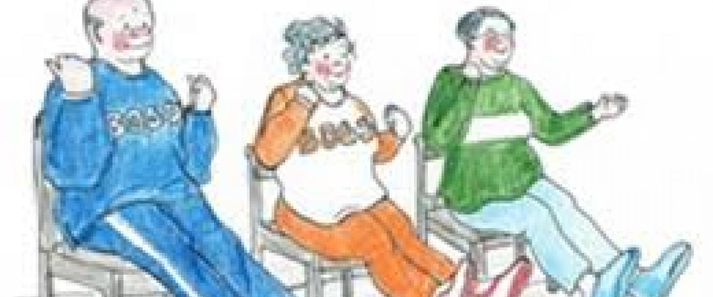 Kolme ihmistä tuolijumpassa