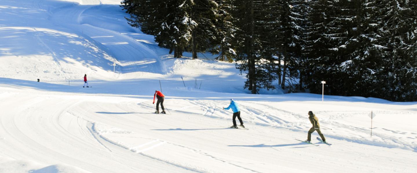 Hiihtäjät nousemassa pienelle kukkulalla