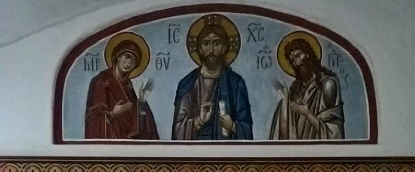 Kuvassa yksityiskohta Valamon luostarin kirkon ikoniseinältä