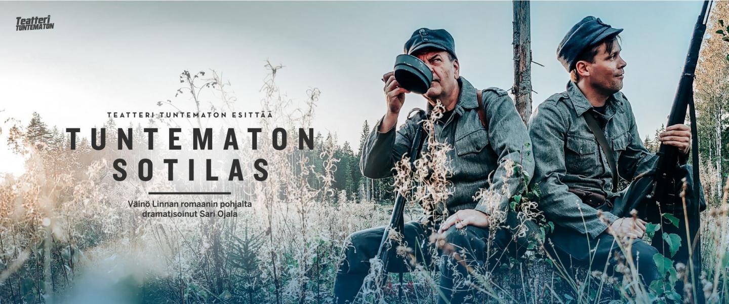 Teatteri Tuntemattoman kuva, jossa kaksi sotilasta tauolla