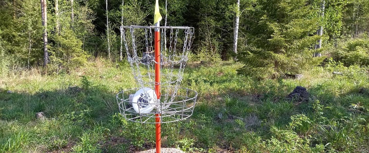 Frisbeegolf kiekko ja kori