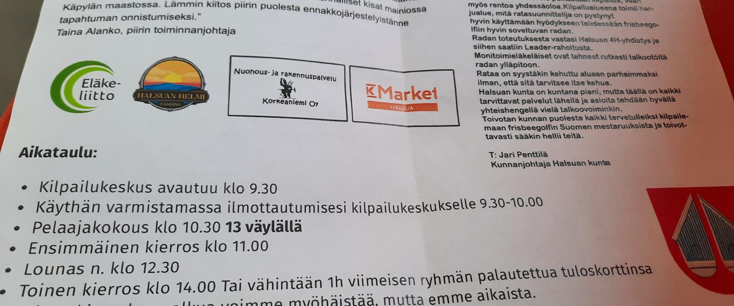 Kuvassa käsiohjelman teksti