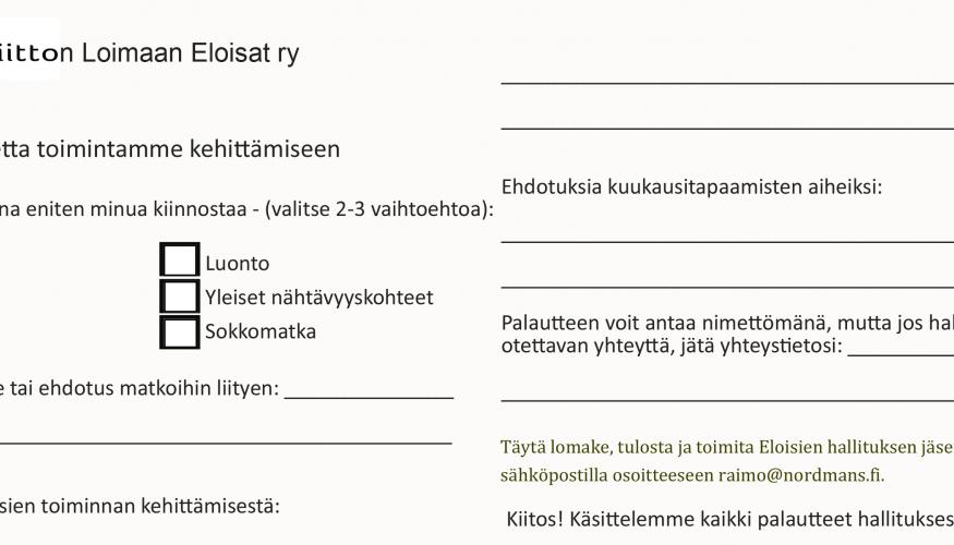 Annan palautetta Eloisien toiminnasta
